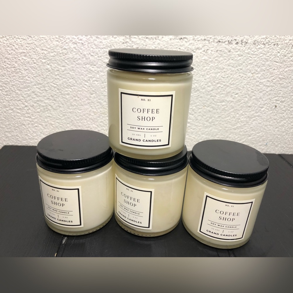 CoffeeShop Cream Soy Wax Candle Jar with Black Lid